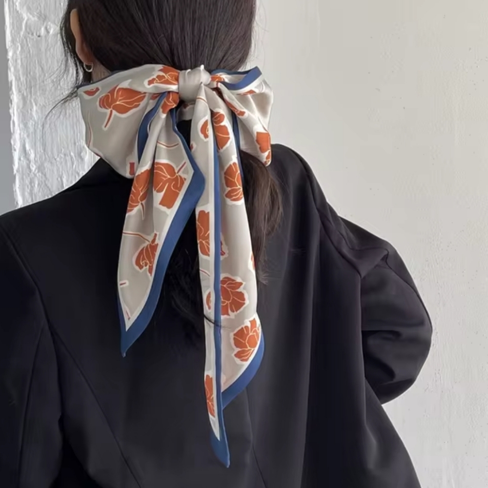 New Floral Print Scarf W/Blue Trim